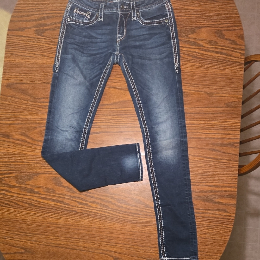 Rock Revival Dark Blue Skinny Jeans Size 28